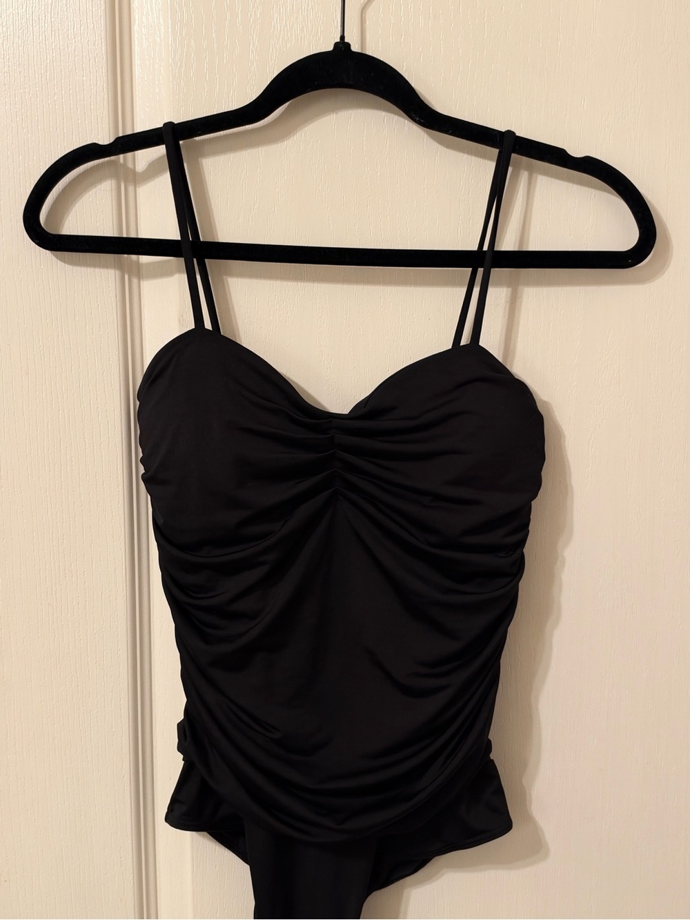 Express Black Ruched Bodysuit with Adjustable Straps